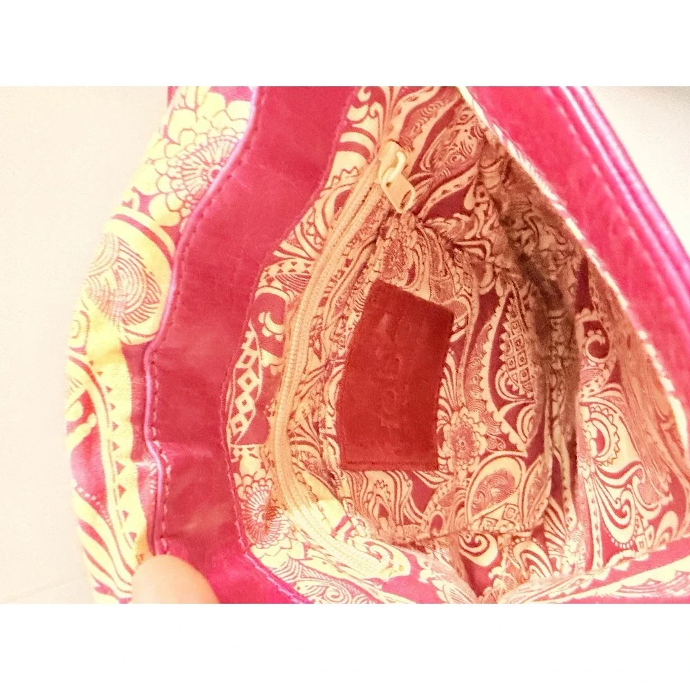HOBO International Pink Leather Crossbody Bag Paisley Fabric Lining